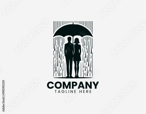 Wallpaper Mural Romantic couple under umbrella rain silhouette minimalist black vector illustration logo Torontodigital.ca