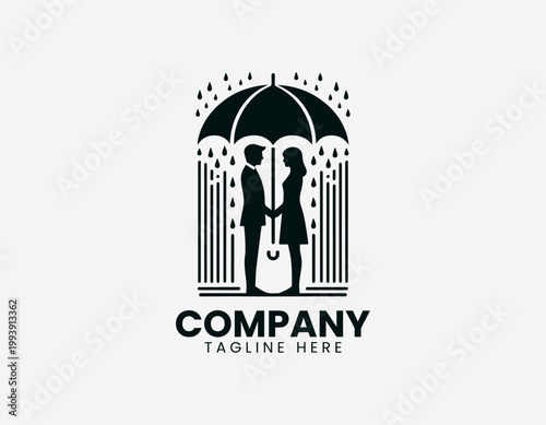 Wallpaper Mural Romantic couple under umbrella rain silhouette minimalist black vector illustration logo Torontodigital.ca