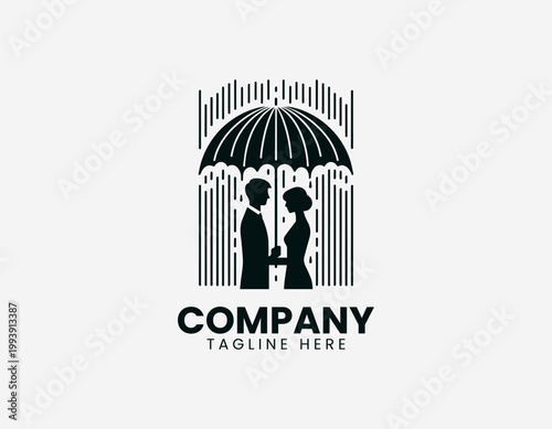Wallpaper Mural Romantic couple under umbrella rain silhouette minimalist black vector illustration logo Torontodigital.ca