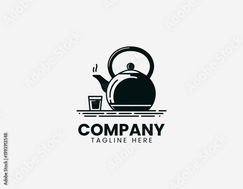 Wallpaper Mural Kettle and tea glass line art minimalist black vector illustration logo Torontodigital.ca