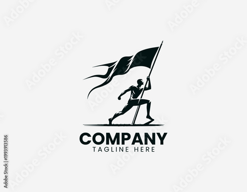 Wallpaper Mural Worker raising flag silhouette bold minimalist black vector illustration logo Torontodigital.ca