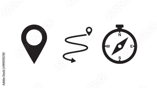 Navigation Icons Set For Travel And Direction Concepts