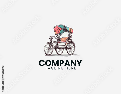 Wallpaper Mural Traditional rickshaw vehicle colorful sketch style minimalist vector illustration Torontodigital.ca