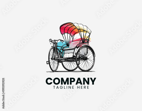 Wallpaper Mural Traditional rickshaw vehicle colorful sketch style minimalist vector illustration Torontodigital.ca