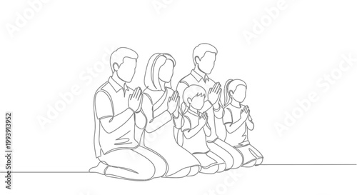 Family Praying Together In Unity.