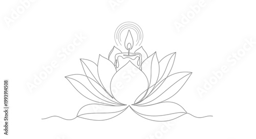 Lotus Flower Line Drawing Illustration.
