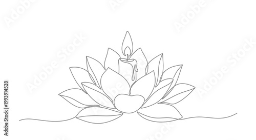 Lotus Flower Line Drawing Illustration.