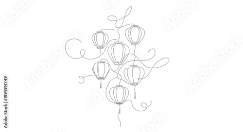 Detailed drawing of several hot air balloons.