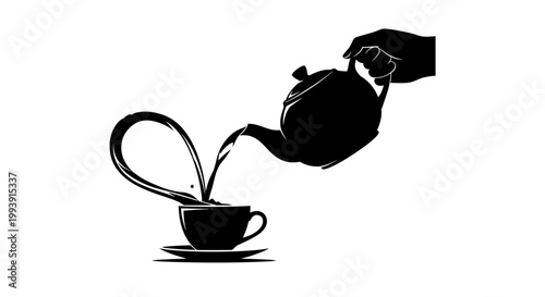 Hand pouring tea into cup, forming heart shape silhouette
