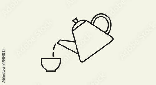Minimalist Icon: Tea Pouring from Kettle into Cup, Simple Outline Graphic