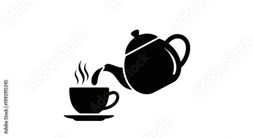 Hot Tea Pouring From Teapot Into Cup Icon
