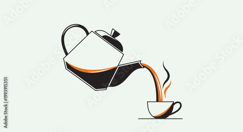 Minimalist illustration of tea being poured from teapot into cup
