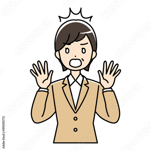 びっくり仰天、驚くスーツ姿のベテラン女性のイラスト