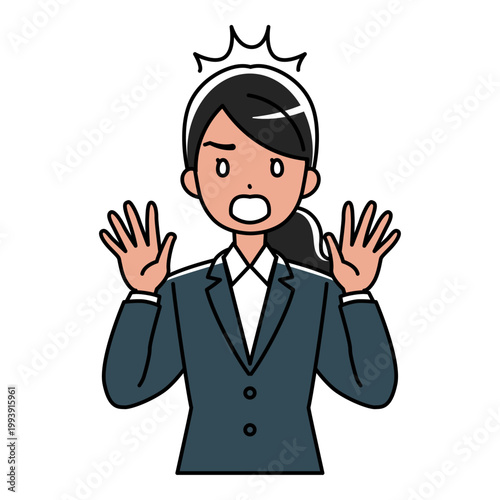 びっくり仰天、驚くスーツ姿の外国人女性のイラスト