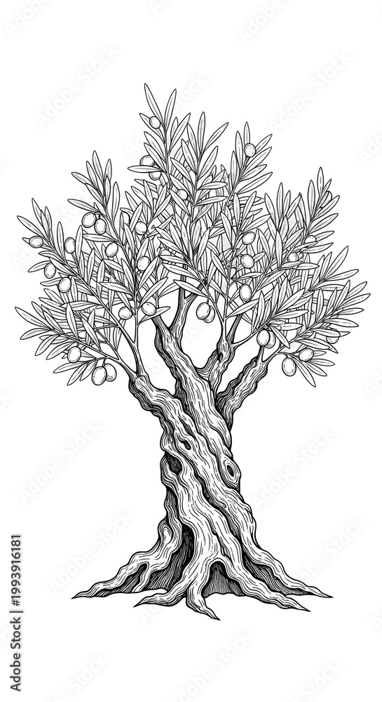 Fototapeta premium Ancient Olive Tree Detailed Illustration Isolated Transparent Background
