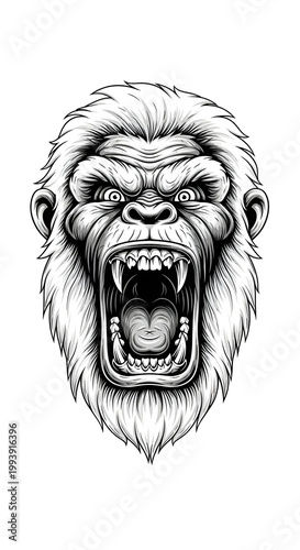 Angry Gorilla Head Roaring ...