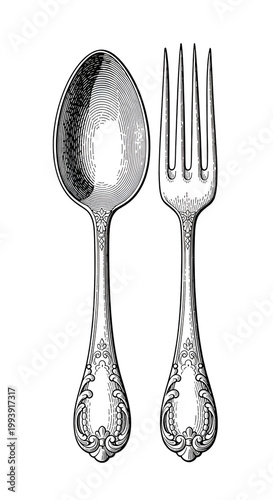 Antique Spoon And Fork Illu...