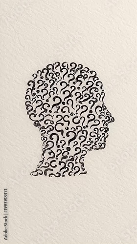 Human head silhouette filled with question marks representing doubt
