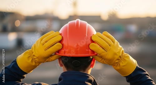 Construction worker wearing safety gear outdoors.