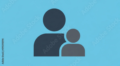 Two people icons in dark blue and gray on light blue background symbolizing partnership and teamwork
