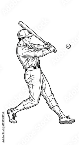 Baseball Player Swinging Ba...