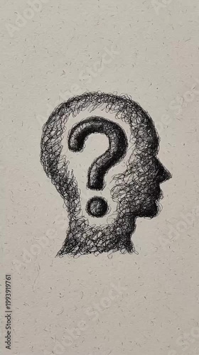 Conceptual Illustration of Human Head Silhouette with Question Mark