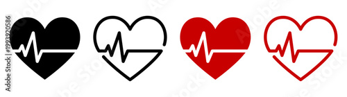 黒と赤のハートに心電図を組み合わせたシンプルな医療アイコン