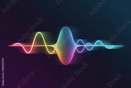 Neon sound wave, colorful audio signal, glowing waveform, equalizer pattern