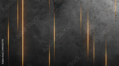 Golden Lines on Textured Wall: A dramatic abstract composition featuring vertical golden light lines against a dark, textured concrete wall, creating a modern and sophisticated backdrop.