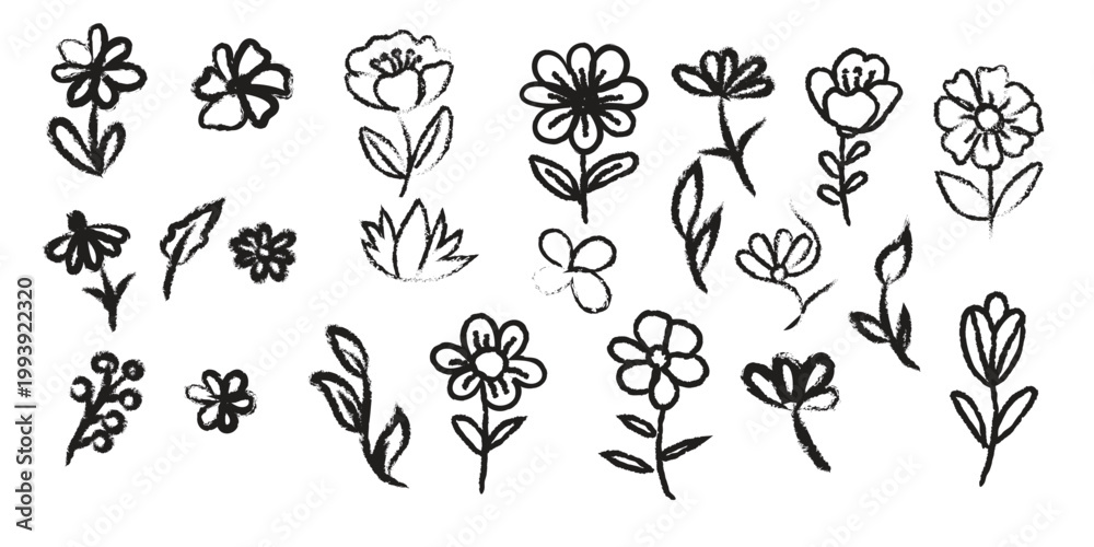 Obraz premium A collection of hand drawn floral sketches featuring various simple flower and leaf designs