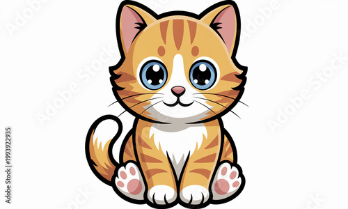 Cute cartoon cat, adorable orange kitten, white background, colorful illustration, pet sticker isolated on Transparent Background