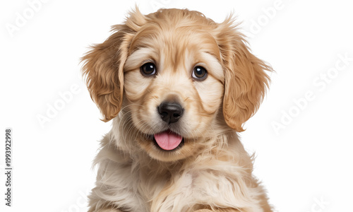 Cute Golden Retriever puppy, happy dog, friendly animal, pet portrait isolated on Transparent Background