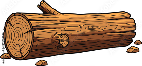 Cartoon Log With Knots Set On Ground Amongst Pebbles