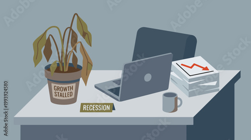Office Desk Scene Illustrating Economic Recession and Stalled Business Growth