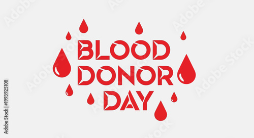 Blood Donor Day Text with Red Drops, Medical Concept, Healthcare Awareness