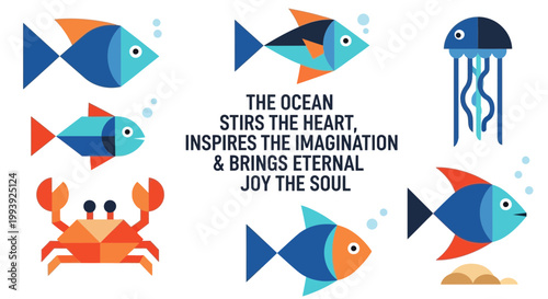 Colorful Geometric Sea Life and Inspirational Quote