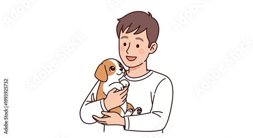 Boy Holding Cute Brown Dog.