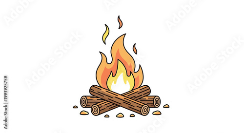 Burning wood campfire with flames rising.