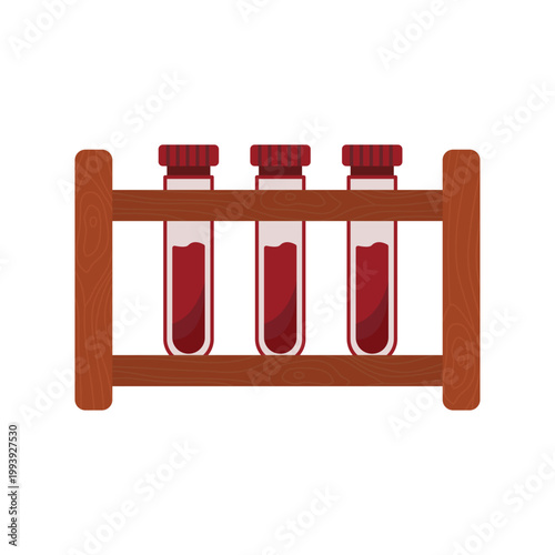 Blood Samples in Test Tubes on Wooden Rack Flat Vector Illustration for Laboratory Research