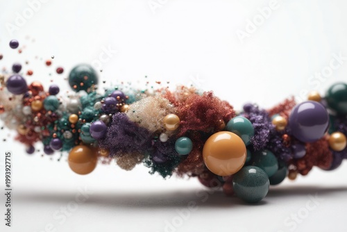 Abstract Molecular Art: An artistic composition of vibrant, floating spherical shapes and textures creates an intriguing visual experience.