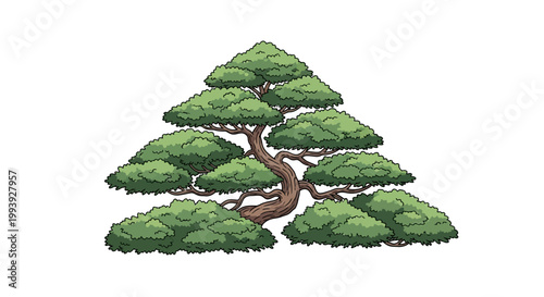 Bonsai Tree with Green Leaves.