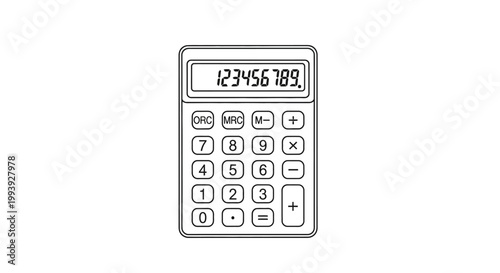 Calculator device with numbers and buttons.