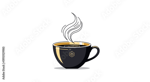 Black coffee cup with gold trim.