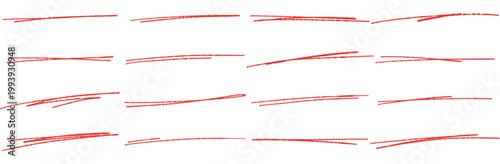 手書きのアンダーラインセット 赤ペンで引いたような横長な二重線と三本線のあしらい