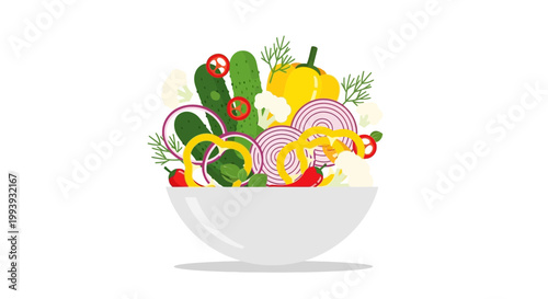 Fresh Vegetable Salad Bowl - Healthy Food Illustration