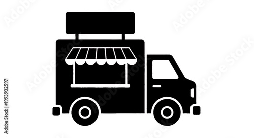 Vector illustration of food truck icon, street food vehicle symbol, mobile kitchen sign on a transparent background