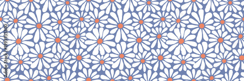 Groovy Flowers Seamless Pattern. Abstract Retro Daisy Background. Vector Summer Psychedelic Print. Floral Vintage Texture with Daisies.