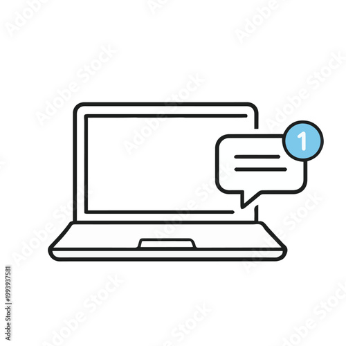 Vector design of an open laptop with a side chat window, expressing social media messaging, digital communication, and everyday work in a simple and contemporary style