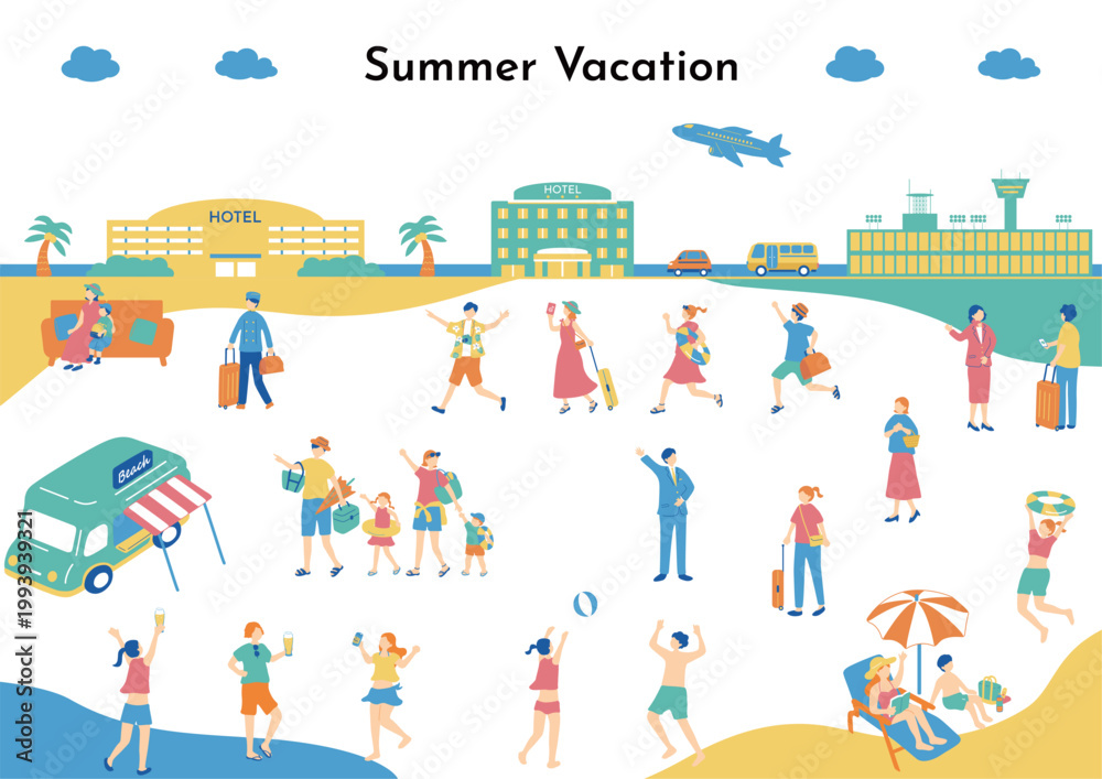 Naklejka premium 夏の旅行を楽しむ人たち
