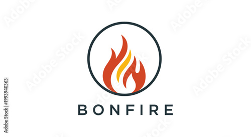 Bonfire Logo Design - Flame Icon in Circle with Text